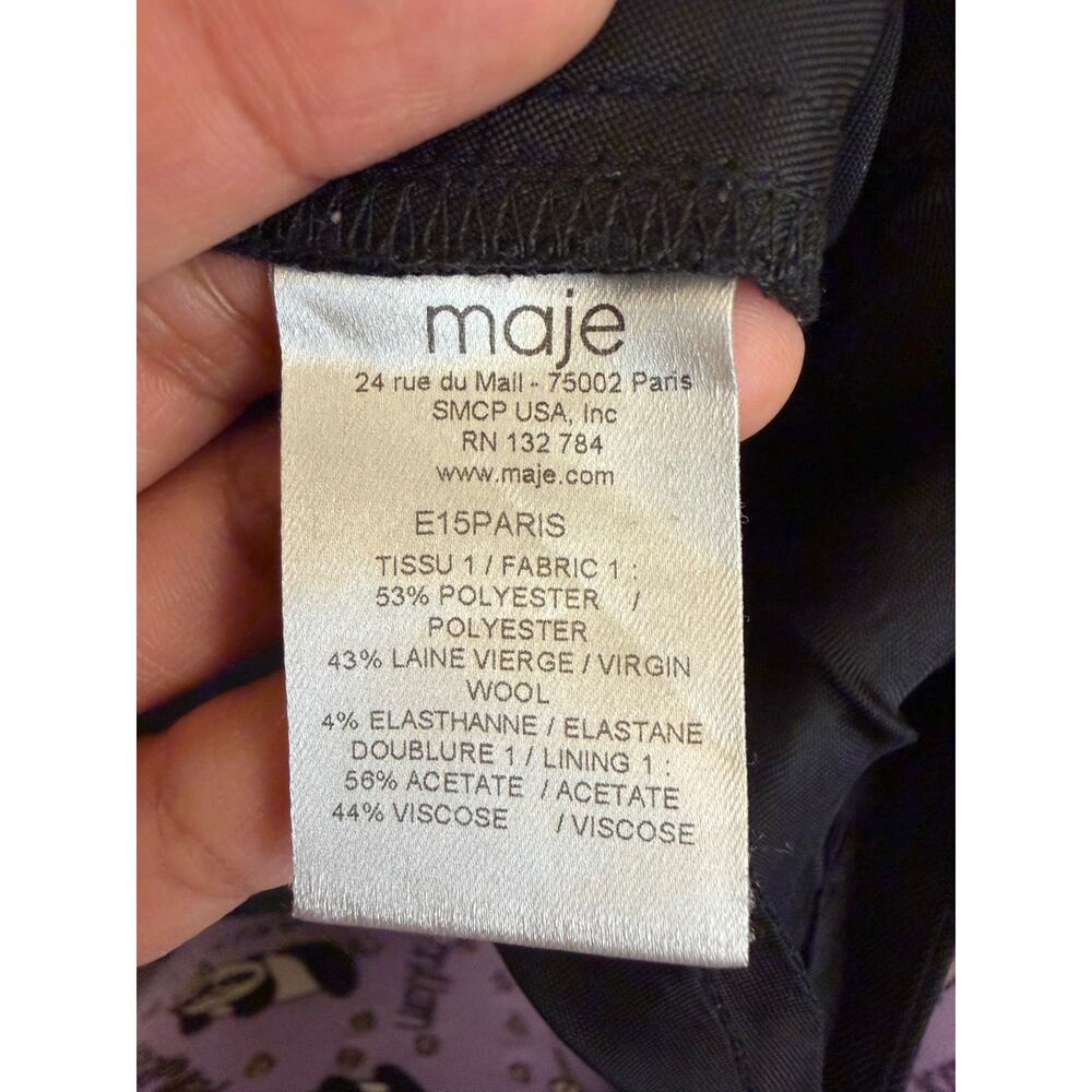 Maje High‎ Waisted Belted Tie Waist Pants Size 34 XS Black Luxury Virgin Wool - Picture 4 of 16